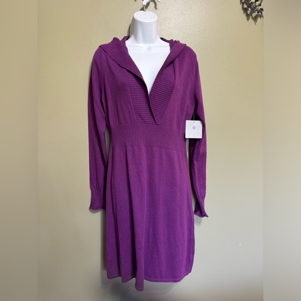 Athleta‎ Hooded Purple Sweater Dress, Size L, NWT